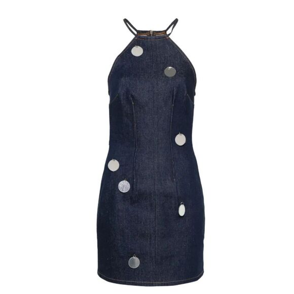David Koma mirror-detail denim dress NWT Size UK 8 or US XS/4 - Picture 1 of 13